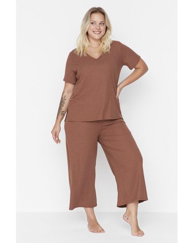 Trendyol Es strick-pyjama-set - Braun