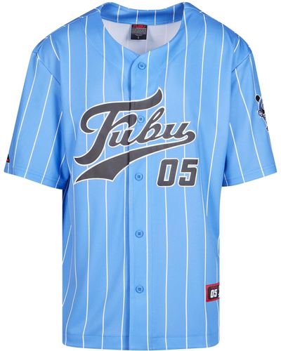 Fubu Fm242-001-1 varsity mesh pinstripe baseball jersey - Blau