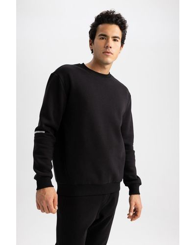 Defacto Passform: standard-fit-sweatshirt mit rundhalsausschnitt - Schwarz