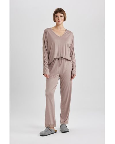 Defacto Langarm-pyjama-set zum verlieben - Braun