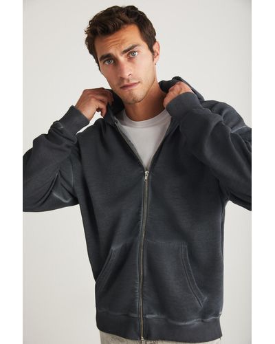 Grimelange Hendrick sweatshirt mit kapuze, fleece-innenseite, seitentasche, reißverschluss, waschbar, dunkel - Schwarz