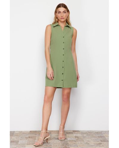 Trendyol Khaki gewebtes minikleid kleid - Grün