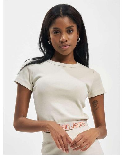 Calvin Klein Jeans logo tape rib t-shirt mit kurzen ärmeln - s - Weiß