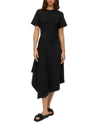 S.oliver Kleid, maxi, mit ausgestelltem saum, rundhalsausschnitt - Schwarz