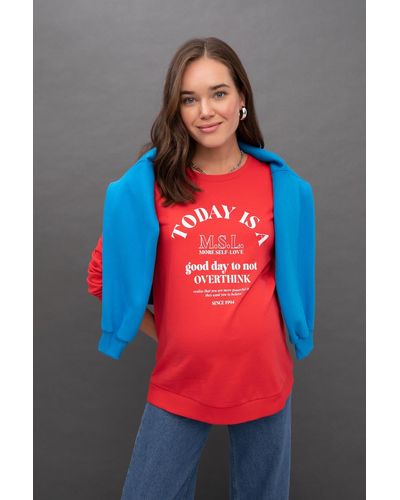 Defacto Bedrucktes umstands-sweatshirt in normaler passform z2646az22wn - Rot
