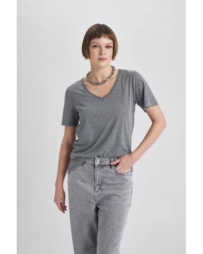 Defacto T-shirt regular fit - Grau