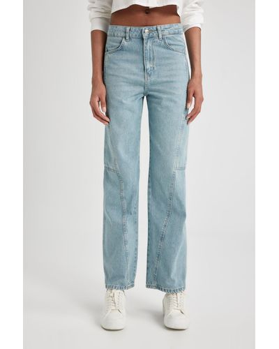 Defacto 90er-jahre-jeans mit weitem bein, hoher taille, weites bein, lange jeanshose, c1216ax24sp - Blau