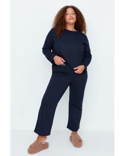 Trendyol Marineblaues pyjama-set aus strick mit elastischer taille