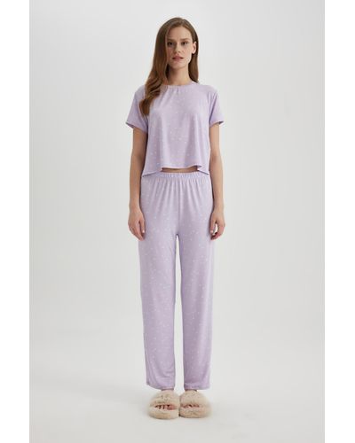 Defacto Fall in love – softshell-pyjama-set mit normaler passform und kurzen ärmeln, b6184ax24sp - Lila