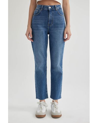 Defacto Mary vintage straight fit, knöchellange jeanshose mit hoher taille und bündchen, b6523ax24sp - Blau