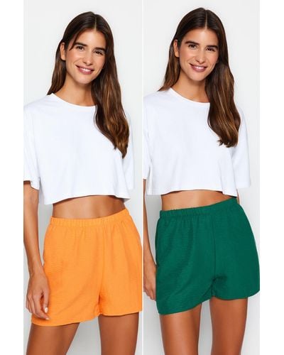 Trendyol Mehrfarbige shorts aus viskosegewebe im 2er-pack - Orange