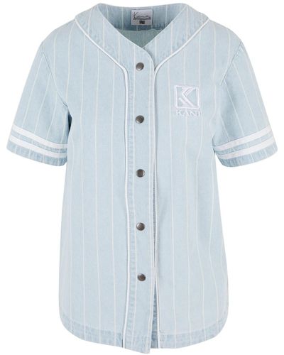Karlkani Kw221-086-1 kk og pinstripe denim baseball shirt - Blau