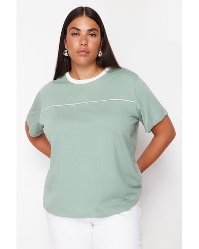 Trendyol Mintes, 100 % baumwolle, nachhaltigeres, detailliertes, entspanntes strick-t-shirt - Grün