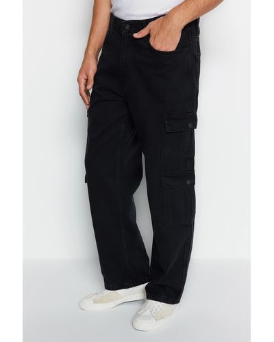 Trendyol E wide-fit-jeans mit cargotaschen, lockere jeans - Schwarz