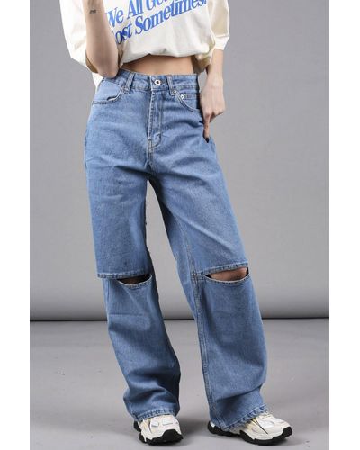 Madmext Mad girls – e, zerrissene jeans mit detail, - Blau