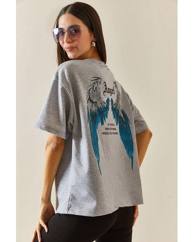 XHAN Es bedrucktes t-shirt mit rundhalsausschnitt -03 - Grau