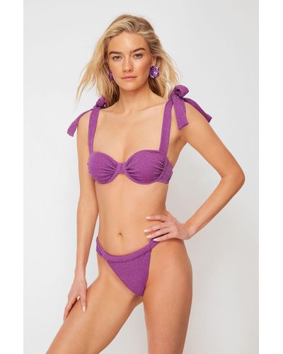 Trendyol Farbenes, reguläres bikini-set mit balkon-schnürung und glitzer - Lila