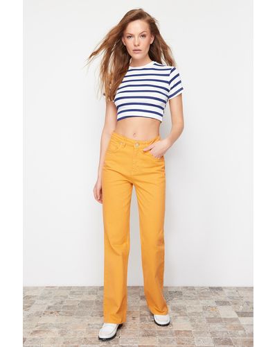 Trendyol Farbene jeans mit geradem bein und hoher taille - Orange