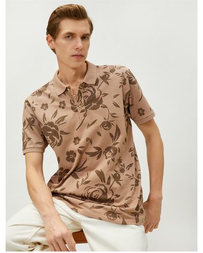 Koton Polo-hals-t-shirt mit blumenmuster, schmale passform, kurze ärmel, geknöpft - Mehrfarbig