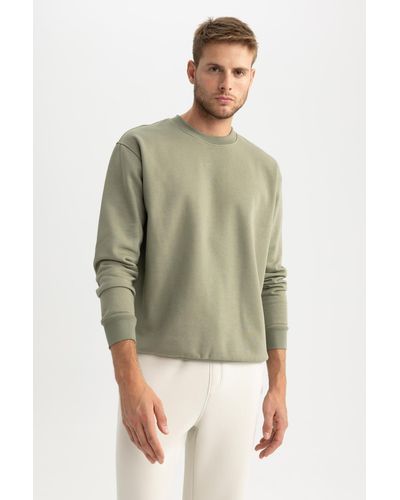 Defacto Basic-sweatshirt mit rundhalsausschnitt in oversize-passform - 2xl - Grün