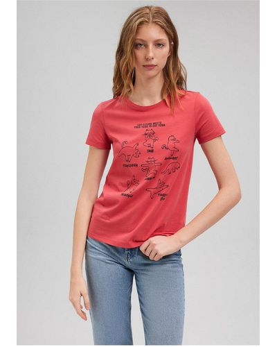 Mavi Rotes t-shirt mit katzenmuster, slim fit / slim fit-70985