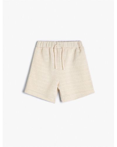 Koton Tweed-shorts mit bindegürtel an der taille - Natur