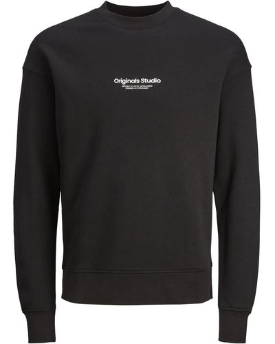 Jack & Jones Sweatshirt mit rundhalsausschnitt und logo-print – große größe - Schwarz