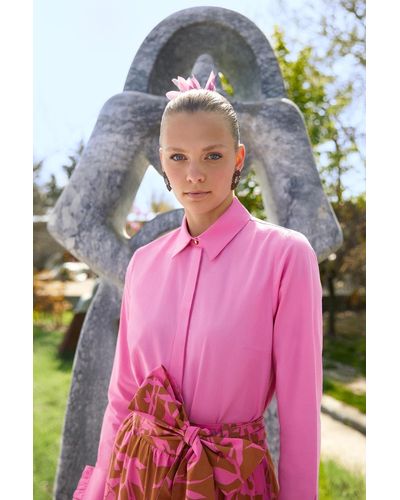 Defacto Langarm-popeline-tunika aus 100 % baumwolle mit entspannter passform und hemdkragen - Pink