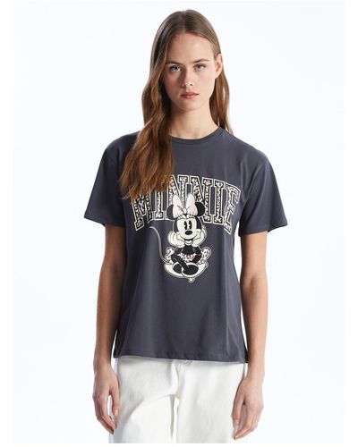 LC Waikiki Kurzarm-t-shirt mit rundhalsausschnitt und minnie mouse-aufdruck - Grau
