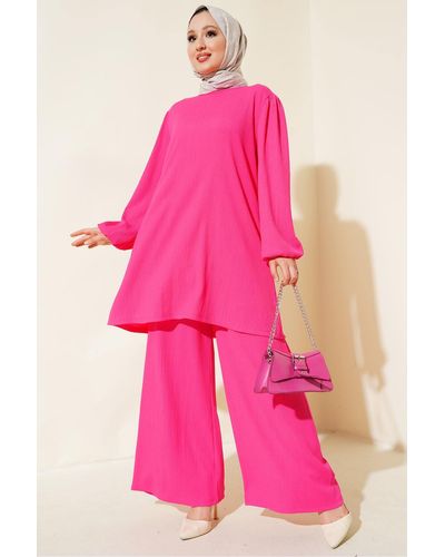 Bigdart Fuchsiafarbenes tunika- und hosen-/oberteil-set 6663 - Pink