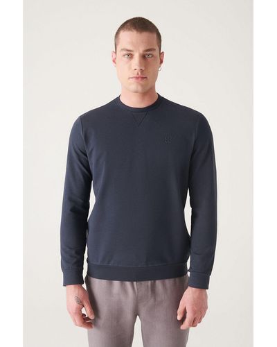 AVVA Marineblaues sweatshirt mit rundhalsausschnitt, 2-fädiger baumwolle, rasterfrei, flexibler komfort-fit,