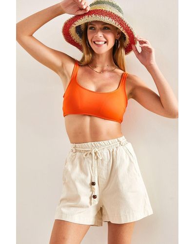 Bianco Lucci Shorts aus leinen mit elastischem bund - Orange