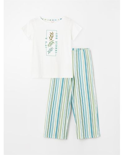 LC Waikiki Bedrucktes kurzarm-capri-pyjama-set mit rundhalsausschnitt - Blau