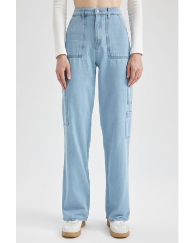 Defacto Lange cargo-jeans mit weitem bein aus 100 % baumwolle - Blau