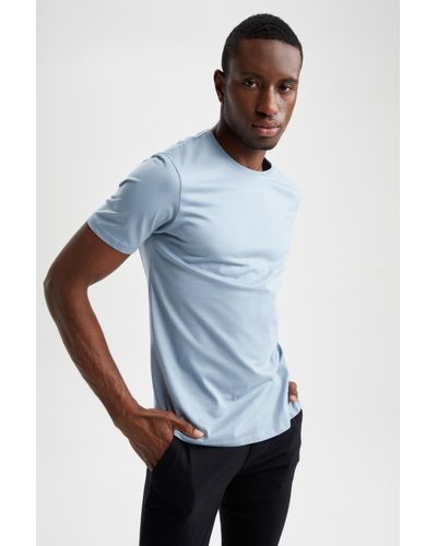 Defacto Premium mercerisiertes t-shirt mit rundhalsausschnitt regular fit t5014az22sp - Blau