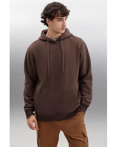 Grimelange Jorge sweatshirt aus weichem stoff mit kapuze und kordelzug, normale passform, bitter brown - Braun