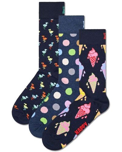 Happy Socks 3er pack unisex socken geschenkbox, gemischte farben - 41-46 - Blau
