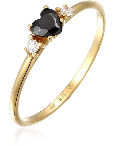 Elli Jewelry Ring solitär herz zirkonia schwarz 925 sterling silber - Mehrfarbig