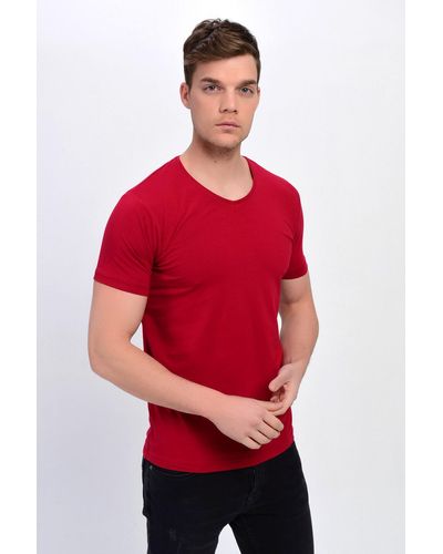 Dynamo Rotes lycra-basic-t-shirt in großer größe mit v-ausschnitt
