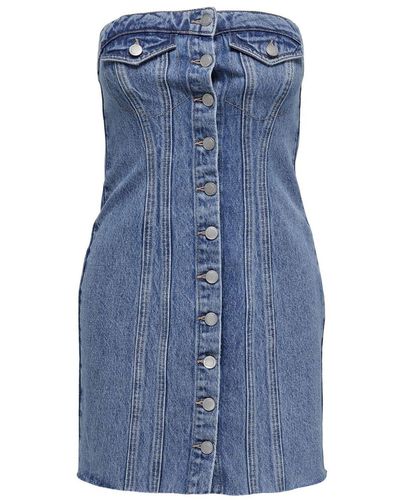 ONLY Jeanskleid eng anliegend trägerlos kurzes kleid - Blau