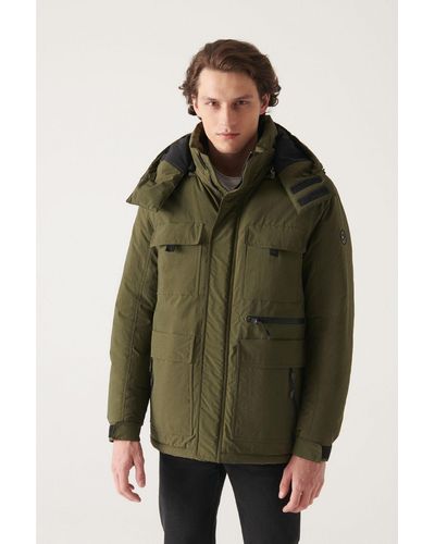 AVVA Farbener mantel mit kapuze, kragen, wasserabweisender faser, bequeme passform, entspannter schnitt, a22y6005 - Grün