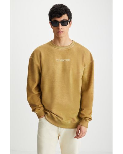 Grimelange Blandon sweatshirt mit rundhalsausschnitt, fleece-innenseite, aufdruck, detailliert, verwaschenes - Natur