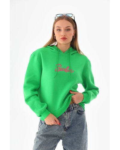 BİKELİFE Bikelife übergroßes sweatshirt aus dicker baumwolle mit kapuze und barbie-aufdruck - Grün