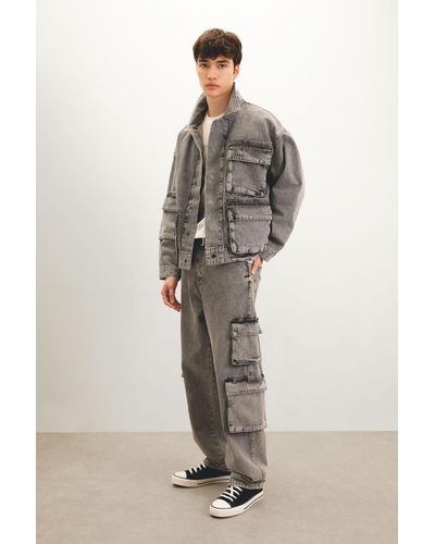 Defacto Jeansjacke mit taschen im oversize-schnitt - Grau