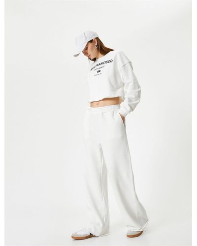 Koton Jogginghose mit weitem bein, taschen und elastischem bund - Weiß