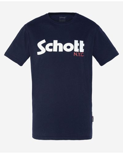 Schott Nyc T-shirt logo kurzarmshirt - Blau