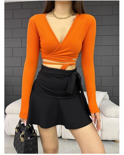 BİKELİFE Bikelife shorts aus lycra mit taillengürtel und volant - Orange