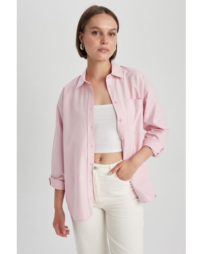 Defacto Langärmliges oxford-hemd aus 100 % baumwolle mit oversize-passform und hemdkragen - Pink