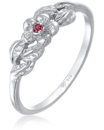 Elli Jewelry Ring blume floral synthetischer rubin 925 silber - Weiß