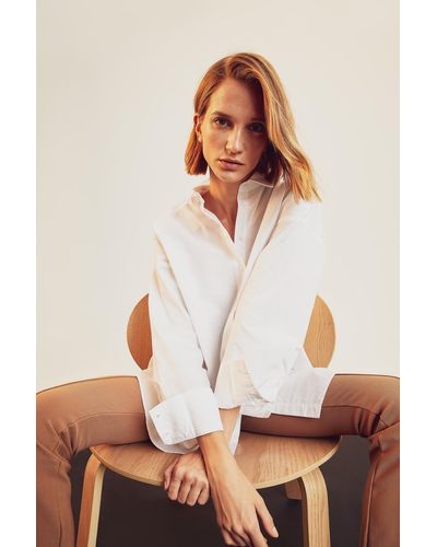 Defacto Langärmliges popeline-hemd – übergroßer kragen, 100 % baumwolle - Weiß
